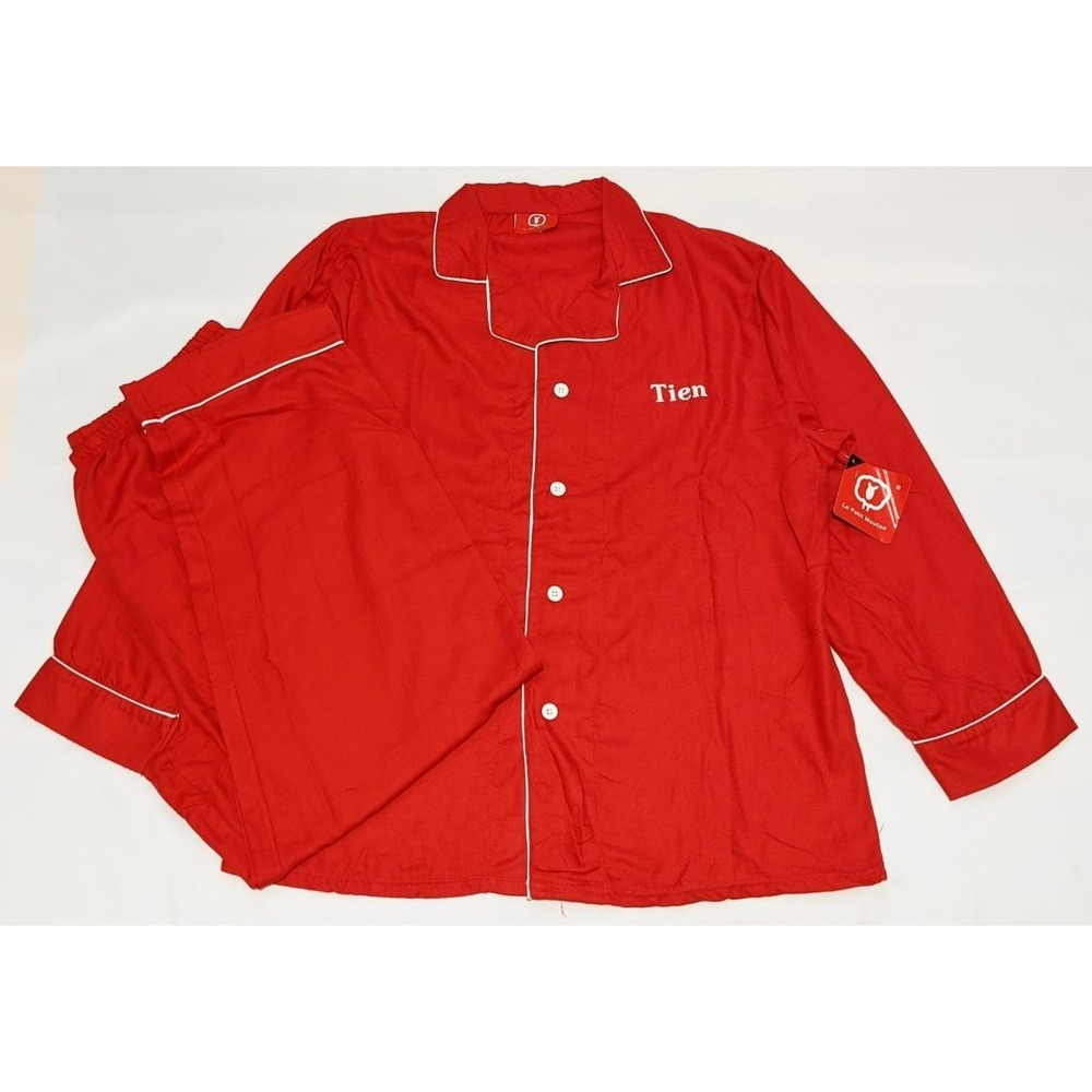 New Le Petit Mouton Men's Lg Personalized "Tien" Red Flannel Pajama Set